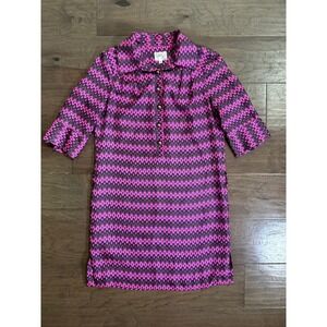 Vintage Milly of New York Silk Geometric Print Shift Dress Pink Purple Size 4